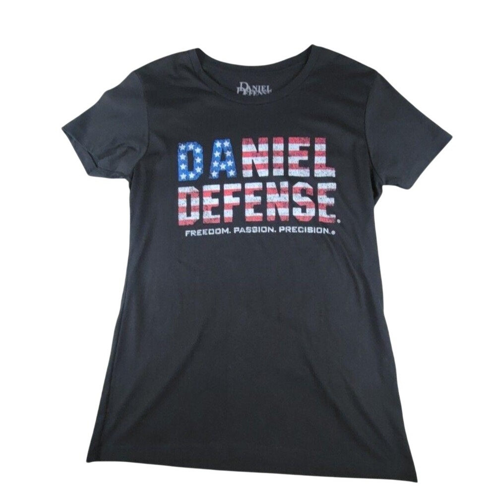 NWT Daniel Defense Shirt Womens Large Black USA Flag Graphic Tee Patriotic